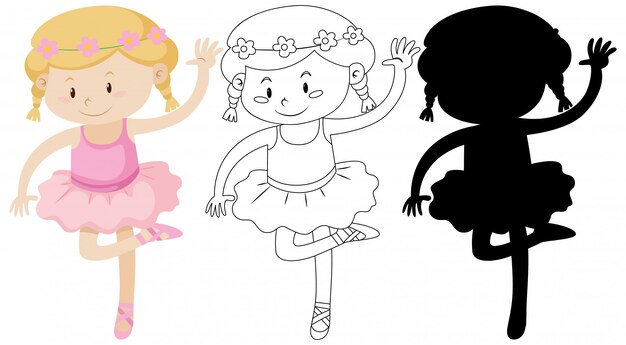 Ballet girl with its outline and silhouette