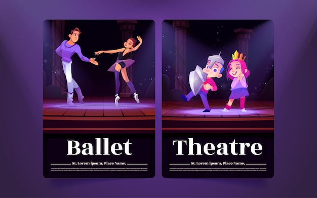 Free Vector ballet and theater posters with dancers and kids