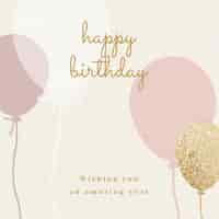 Free vector balloon birthday greeting template in pink and gold tone