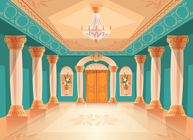 Free vector ballroom or palace reception hall illustration of luxury museum or chamber room.