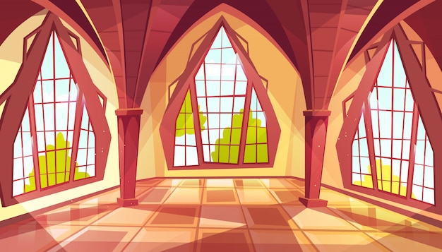 Free Vector ballroom with shaped windows illustration of royal gothic palace hall or royal chamber