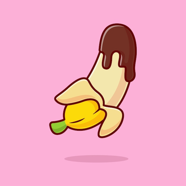 Free Vector banana fruit with chocolate cartoon vector icon illustration food object icon isolated flat vector