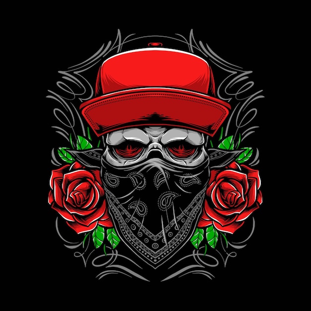 Bandit skull with roses illustrationjpg