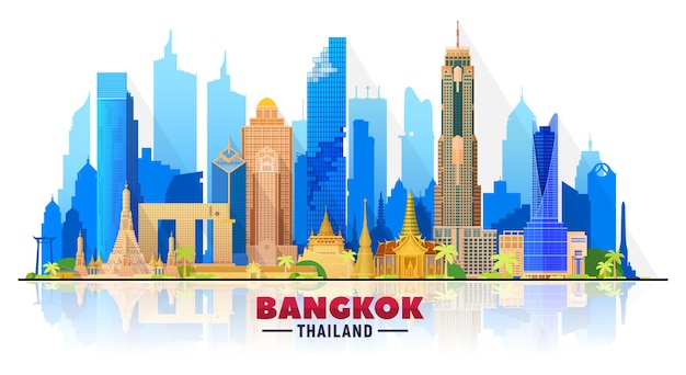 Bangkok  Thailand  skyline with panorama in white background Vector Illustration Business travel and tourism concept with modern buildings