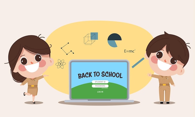 Bangkok thailand teacher online school education Back to school online study with laptop