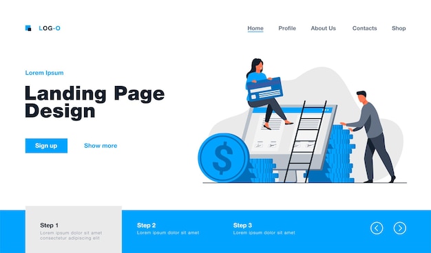 Free Vector bank client ordering credit card online landing page in flat style