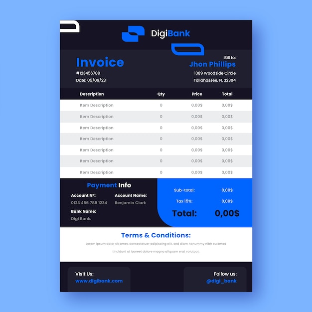 Bank and finance invoice template