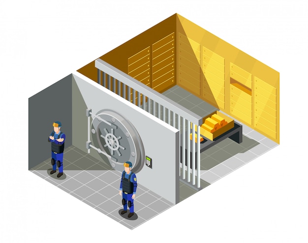 Free Vector bank gold vault isometric composition 