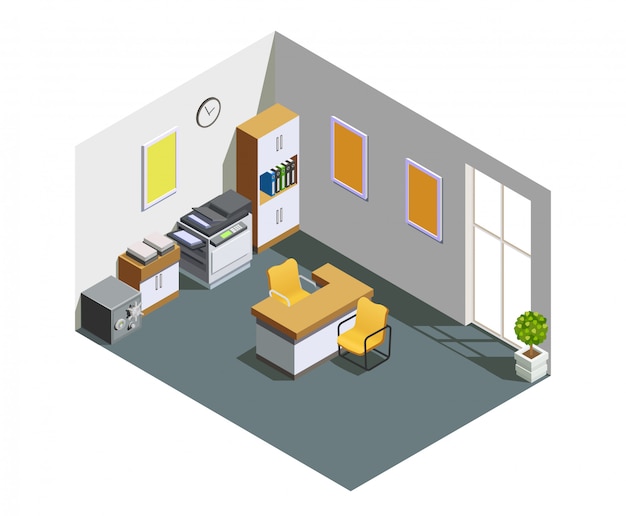 Free Vector bank office interior isometric composition 