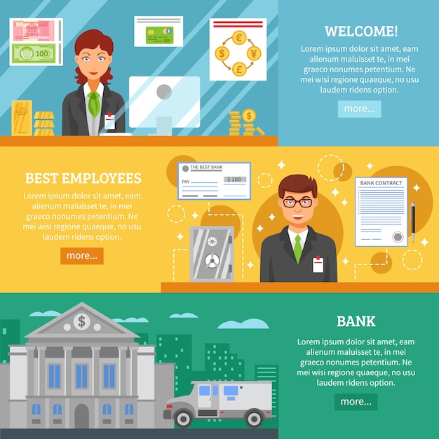 Free Vector bank service horizontal banners