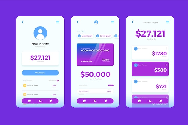 Banking app interface screens