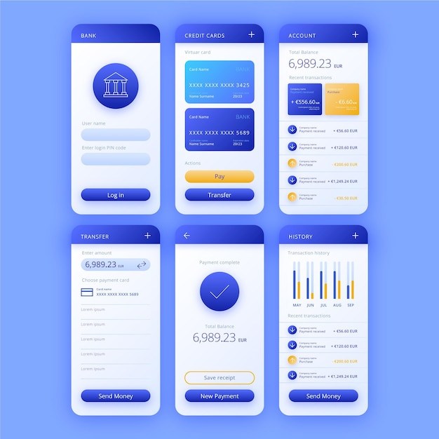 Free Vector banking app interface set