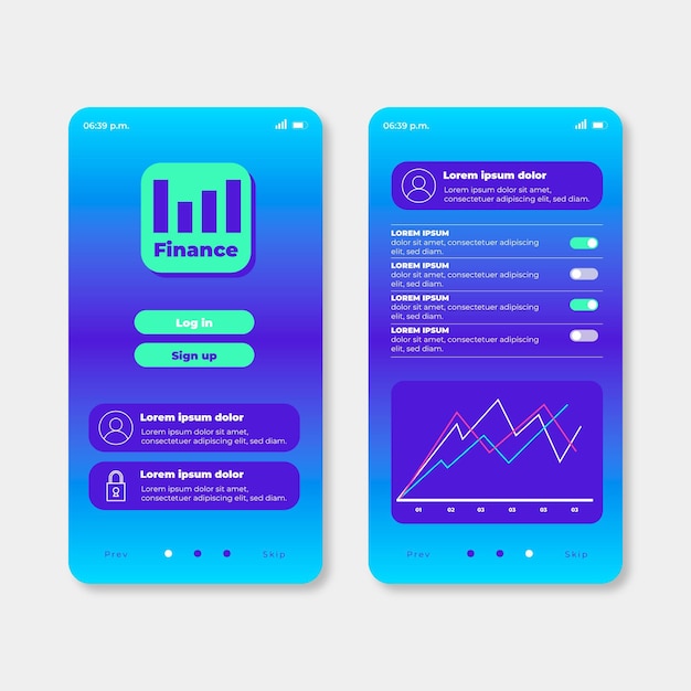 Free vector banking app interface template collection