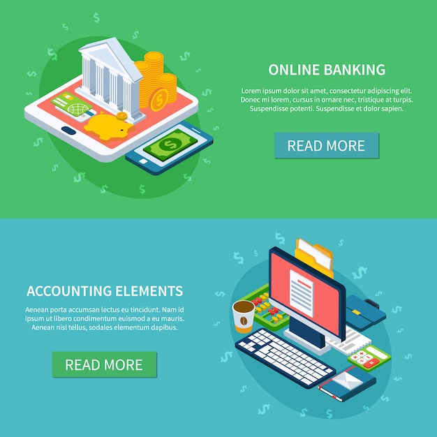 Free Vector banking online banners set