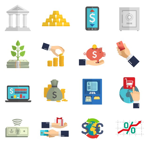 Banking system icons set