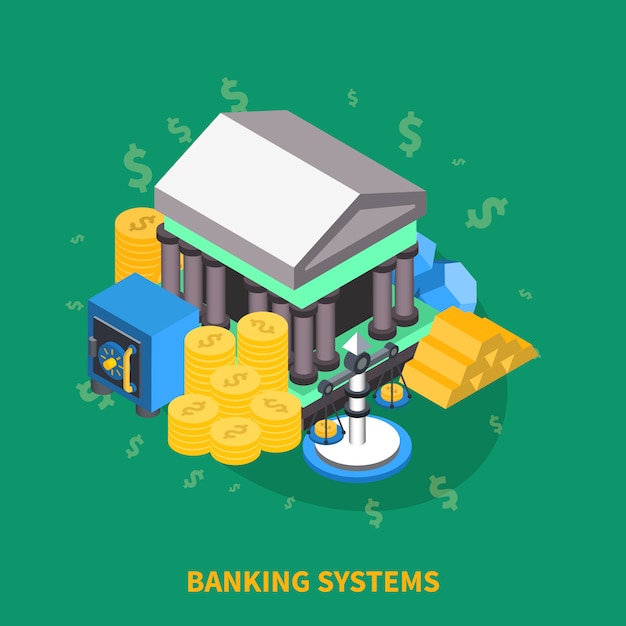 Free Vector banking systems isometric round composition