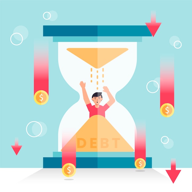 Free Vector bankruptcy concept with man in hourglass