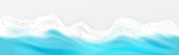 Banner background of sea wave foam splashing down border.