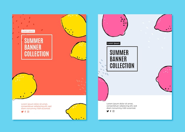 Free Vector banner collection for summer with lemons