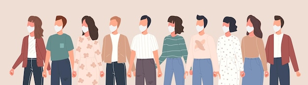 banner with Group people avatar wearing medical masks to prevent coronavirus disease. Vector character collection