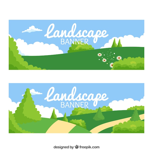 Free Vector banners of beautiful green landscapes