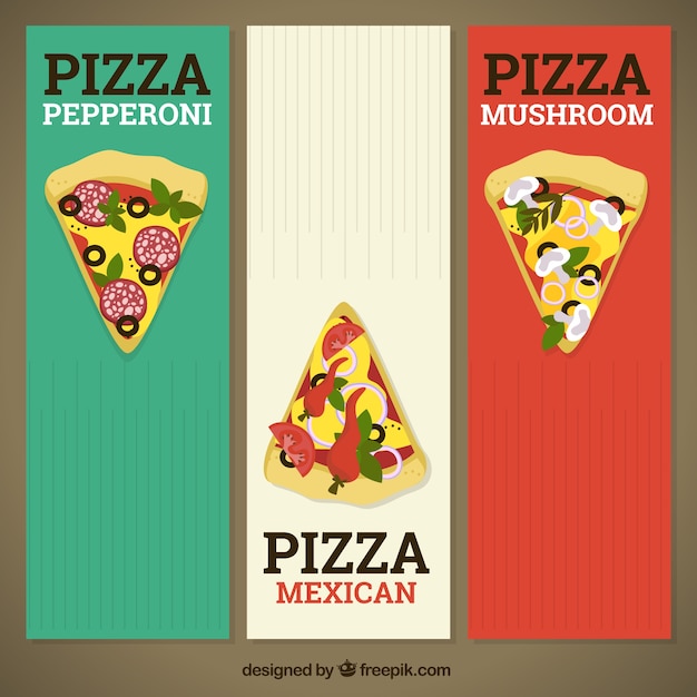 Free Vector banners of colors italian flag with pizza pieces