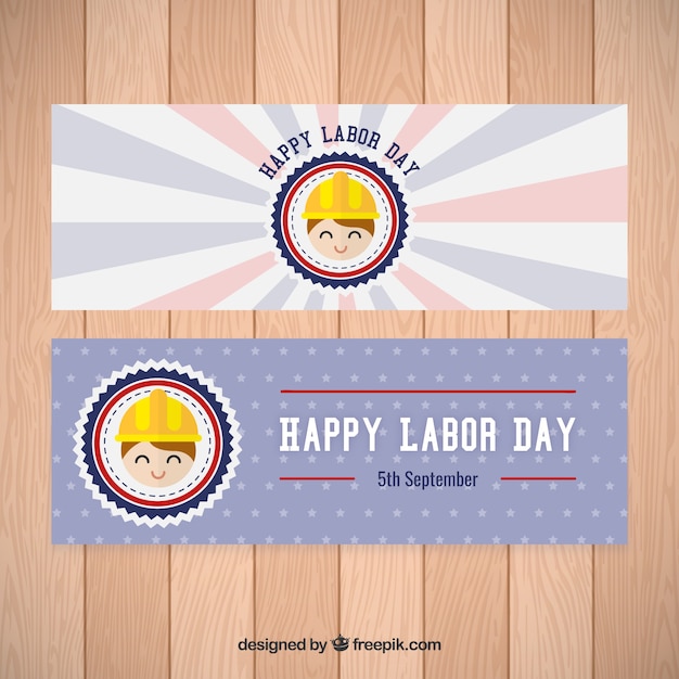 Banners of happy labor day with smiling worker