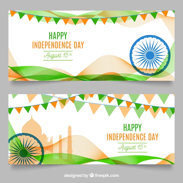 Free vector banners for the independence day of india with flat design