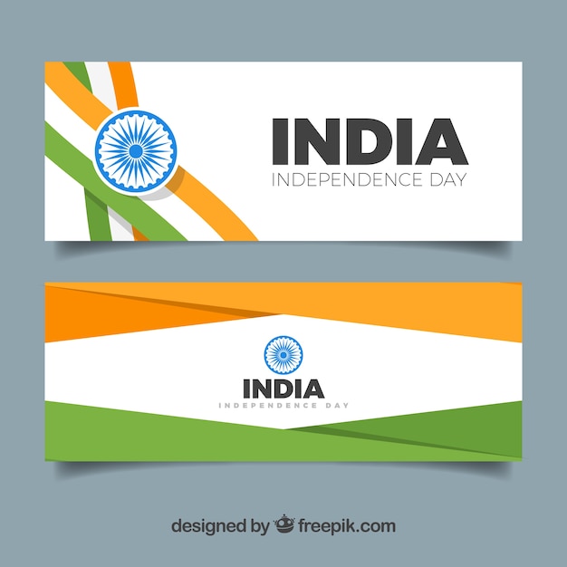 Free vector banners for the independence day of india with flat design