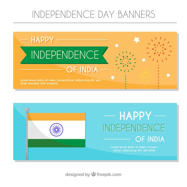 Free vector banners for the independence day of india with flat design