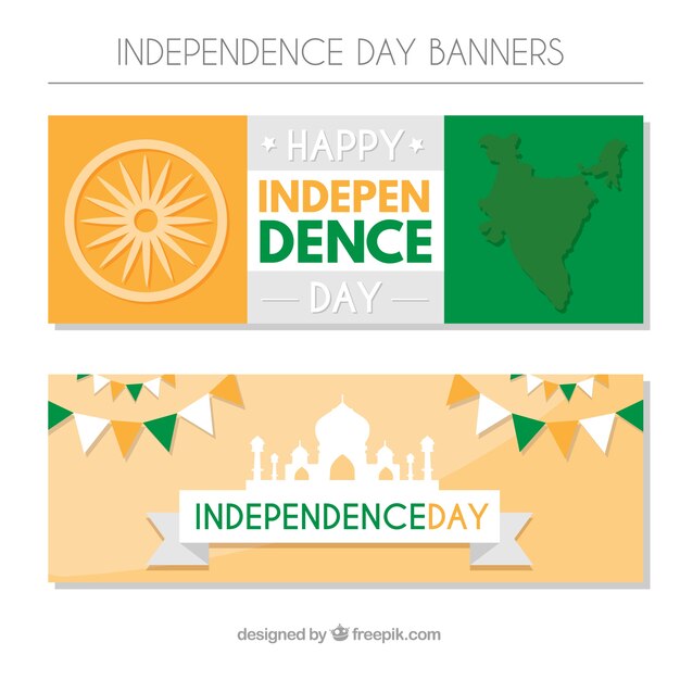 Free Vector banners for the independence day of india with flat design