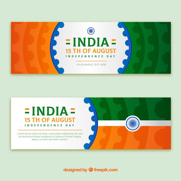 Free Vector banners for the independence day of india with flat design