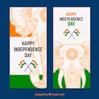 Free vector banners for the independence day of india with flat design