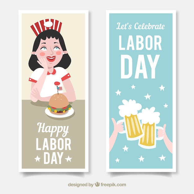 Banners for labor day with burger and beers