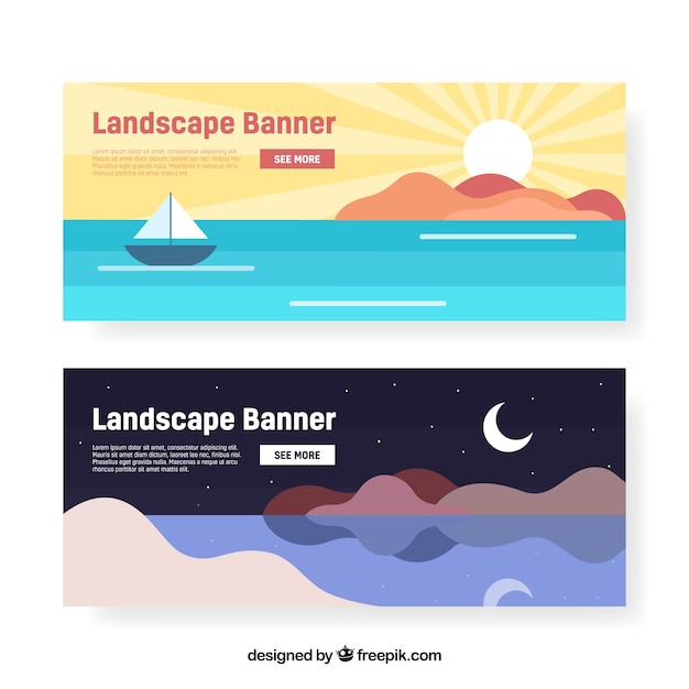 Free Vector banners of landscapes with sea in flat design