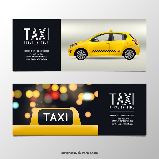 Banners of realistic taxi with bokeh effect