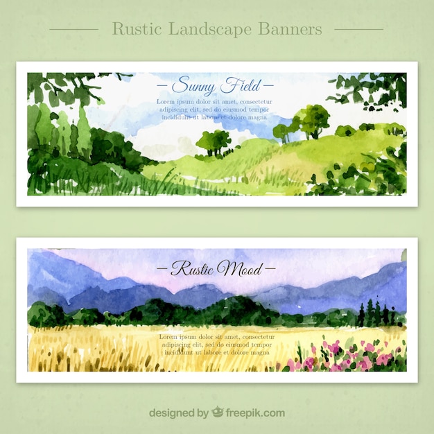 Banners of sunny fields in watercolor