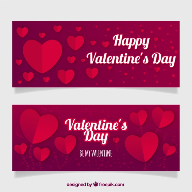 Free vector banners of valentine's hearts