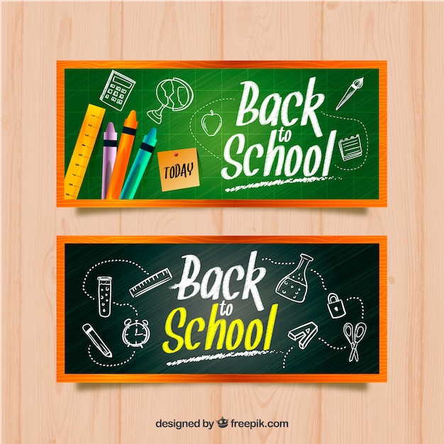 Banners with blackboard and school accesories