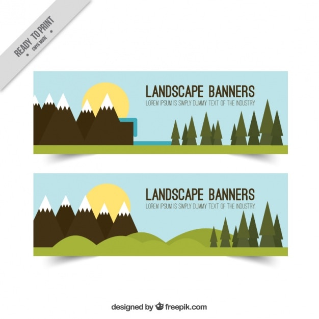 Free Vector banners with pine trees and mountains