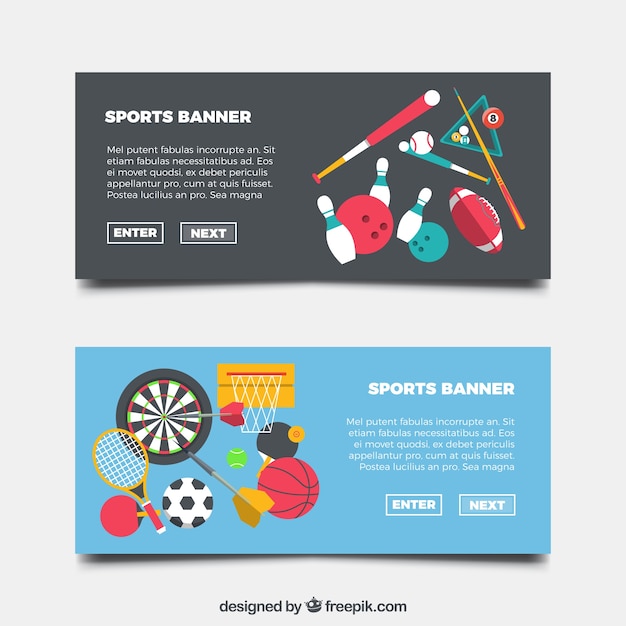 Free Vector banners with sport elements in flat design 