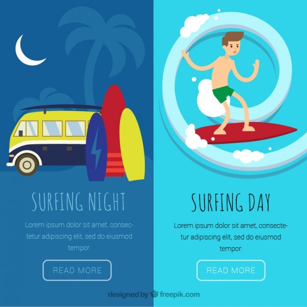 Free Vector banners with surf elements 