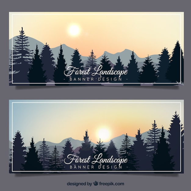 Free vector banners with trees on a beautiful landscape