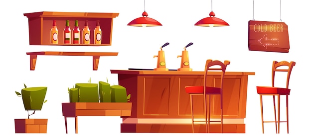 Free Vector bar furniture and stuff isolated cartoon icons set