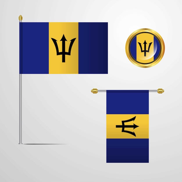 Free vector barbados waving flag design with badge vector