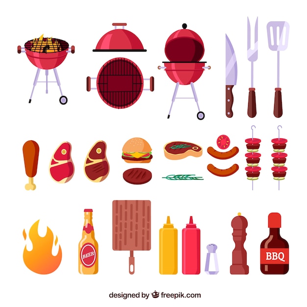 Free Vector barbecue element collection in flat design