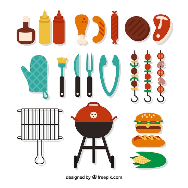 Free Vector barbecue element collection in flat design