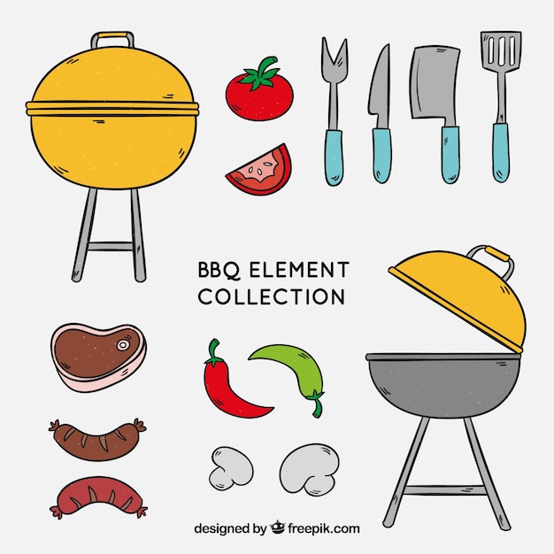 Barbecue elements collection to cook