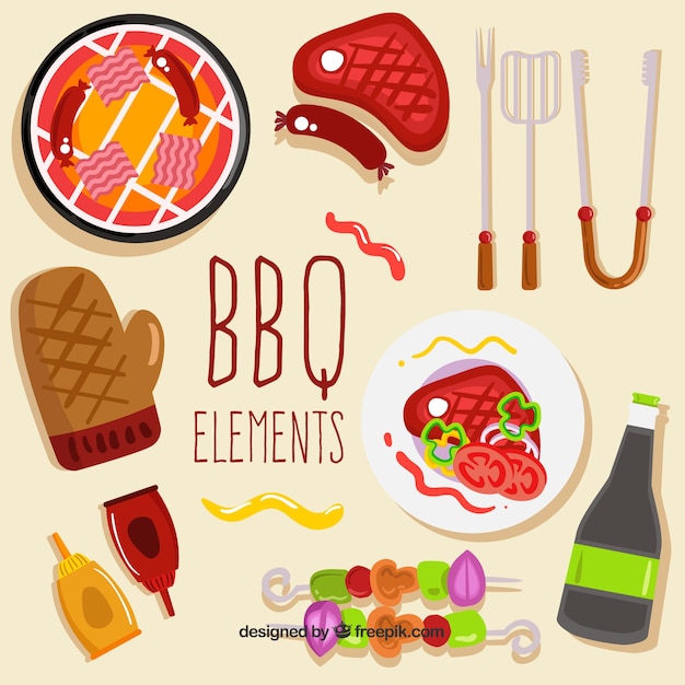 Barbecue elements collection in hand drawn style