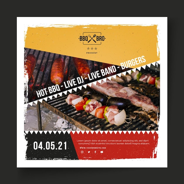 Barbecue flyer square template